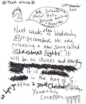 I Coldplay regalano al pubblico una canzone di Natale: "Christmas Lights"